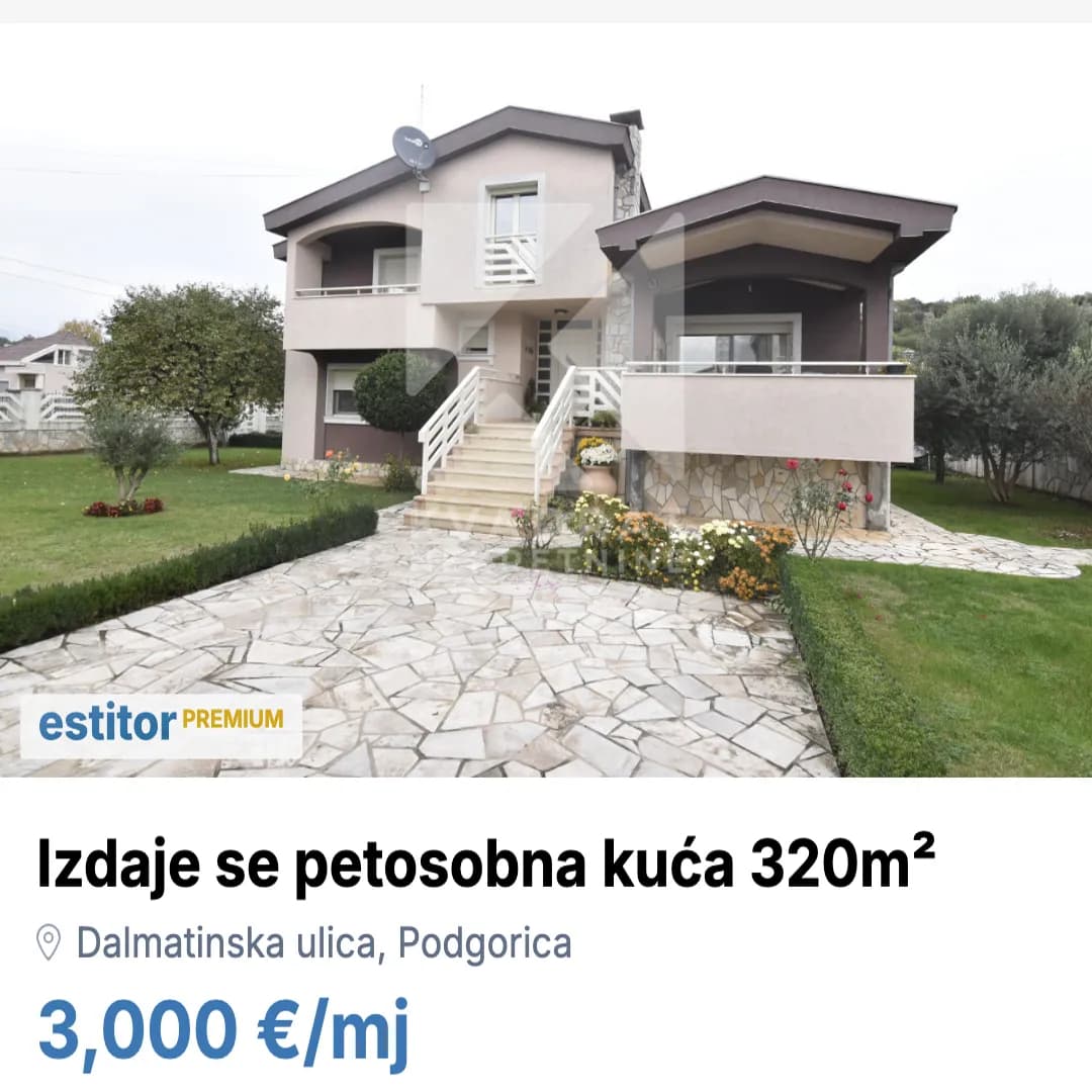 Izdavanje, kuća, 320m², Dalmatinska ulica, Podgorica