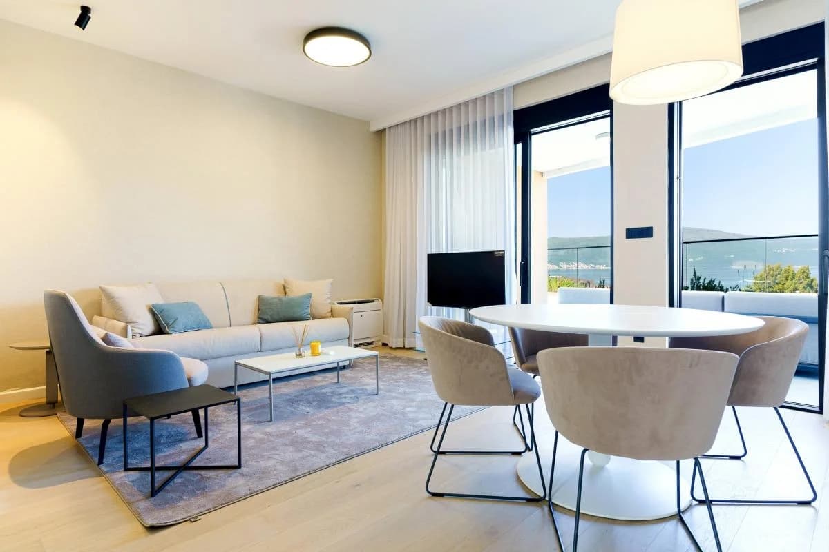 For sale: Fully furnished two-bedroom penthouse in a new luxury residential complex just steps from the sea and Porto Montenegro.