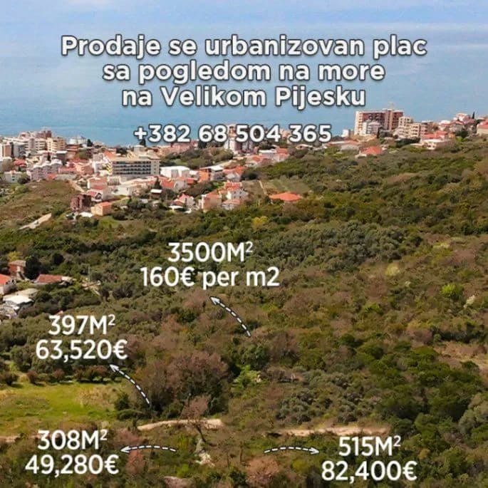 Urbanized plot with sea view for sale in Veliki Pijesak