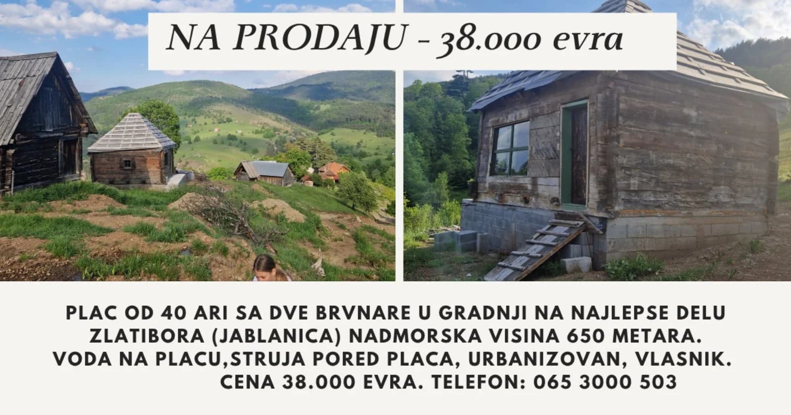 Prodajem plac sa brvnarama na Zlatiboru